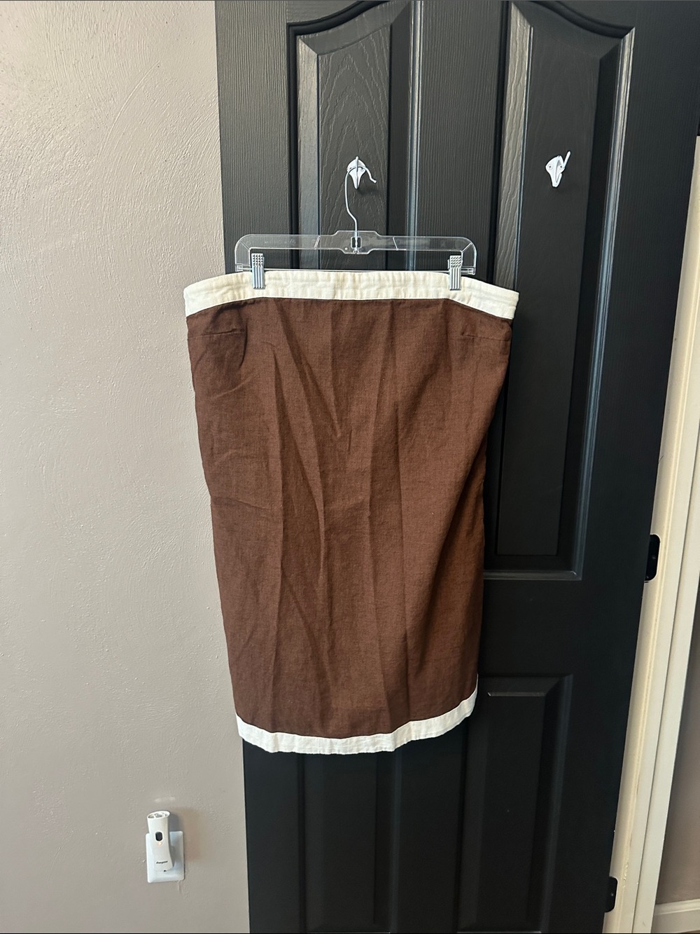 Brown strapless dress with Cream Trim